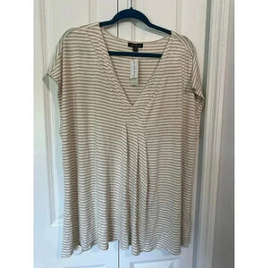 NWT Lane Bryant Cream Gold Striped V Neck Shirt 22/24